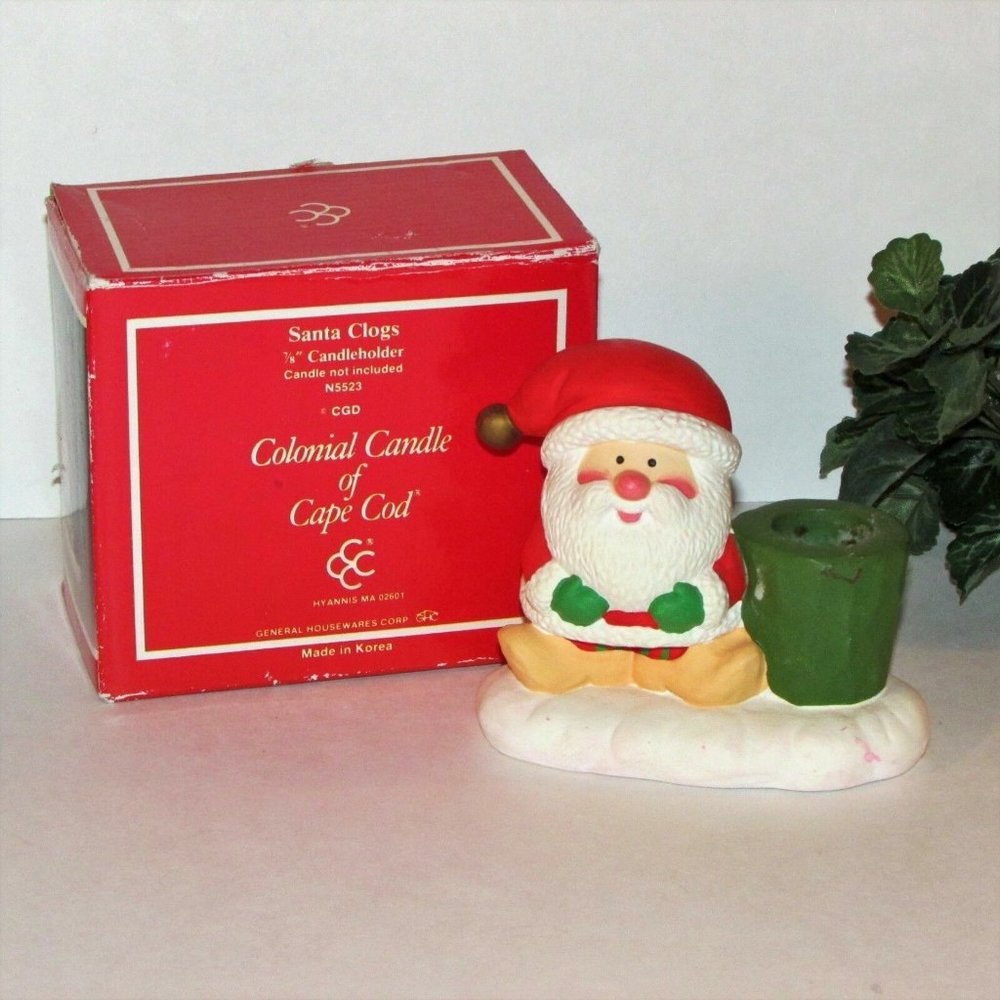 Christmas Candle Holder Colonial Candle Santa Clogs Holiday Decor Santa Claus
